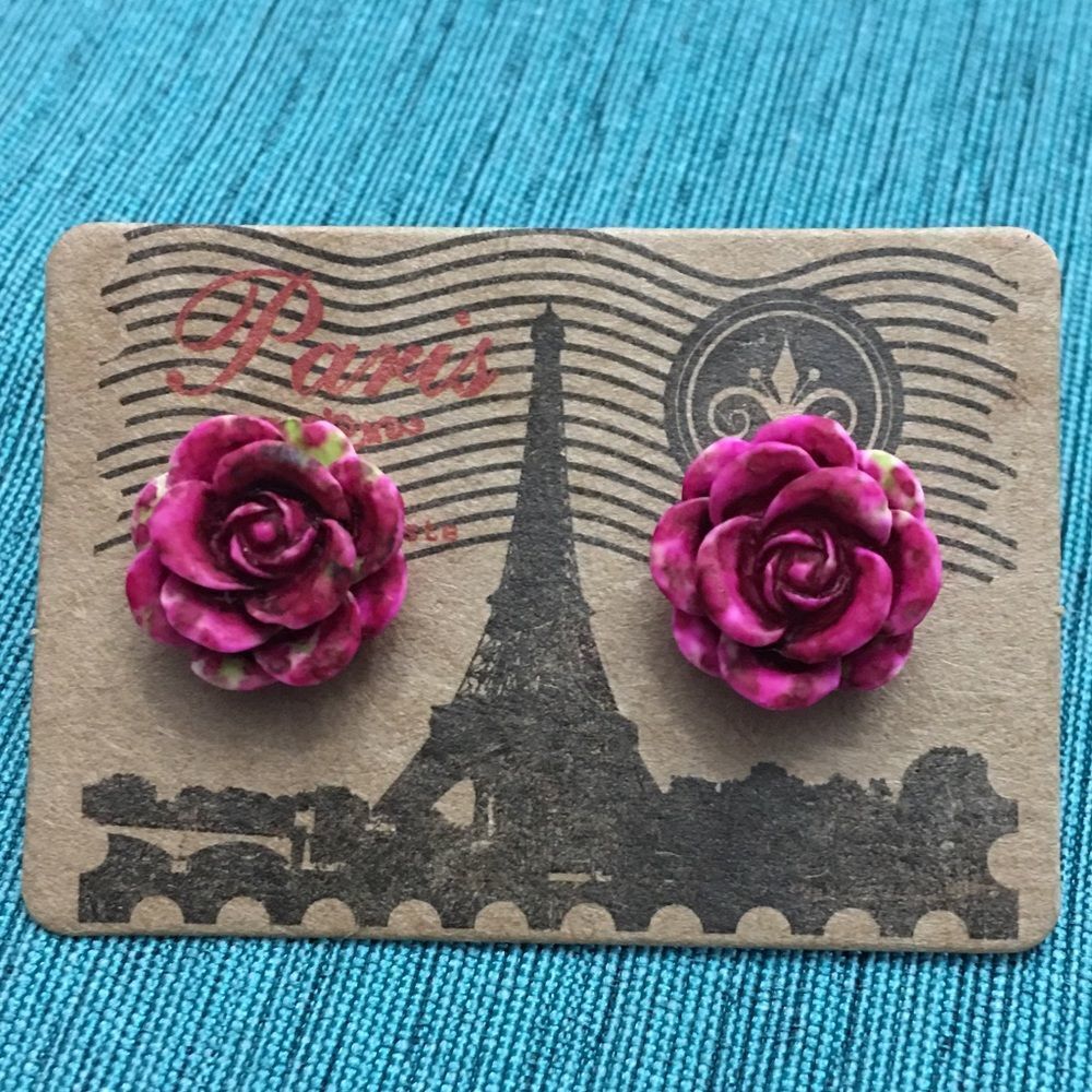 (K2) Pink Flower Earrings